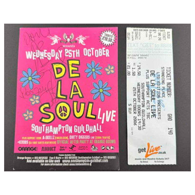 De La Soul signed Promotional Flyer and Concert Ticket